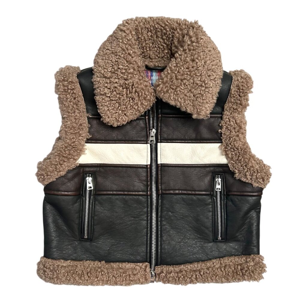 Urban Outfitters Black and Brown Shearling-Trim Leather Vest - Picture 3 of 12